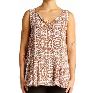 Cupcakes and Cashmere sleeveless floral pink/peach/brown/cream top front tie XS